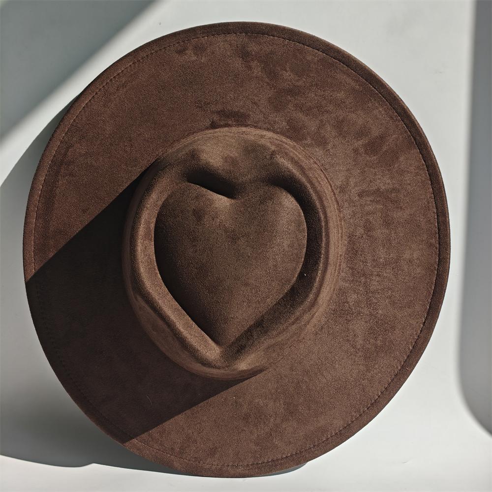 New Heart Top Suede 9 cm Wide Brim Fedora Hat Men's and Women's Autumn Felt Jazz Hat Classic Suede Fedoras Chapeau Sombrero