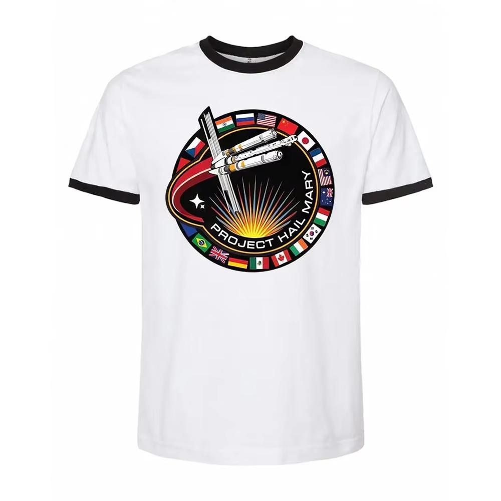 Retro Project Hail Mary Shirt Design 3D Print Ringer Tee Space Rocket Clothing Cosplay Short Sleeve O-neck Loose Male Tshirts