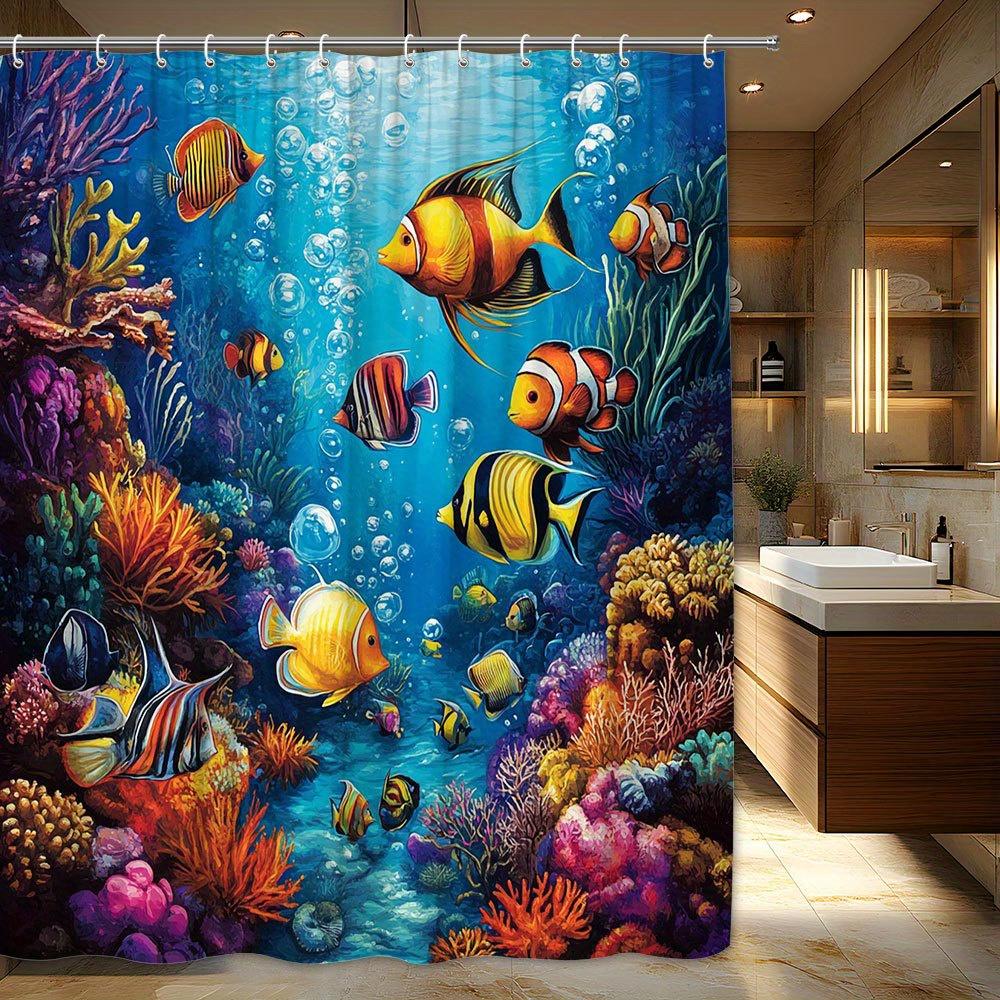 

Vibrant Underwater World Shower Curtain, Waterproof Fabric With Colorful Fish And Coral For Bathroom Decor, Ocean Theme W60H190(CM)-1 Pcs