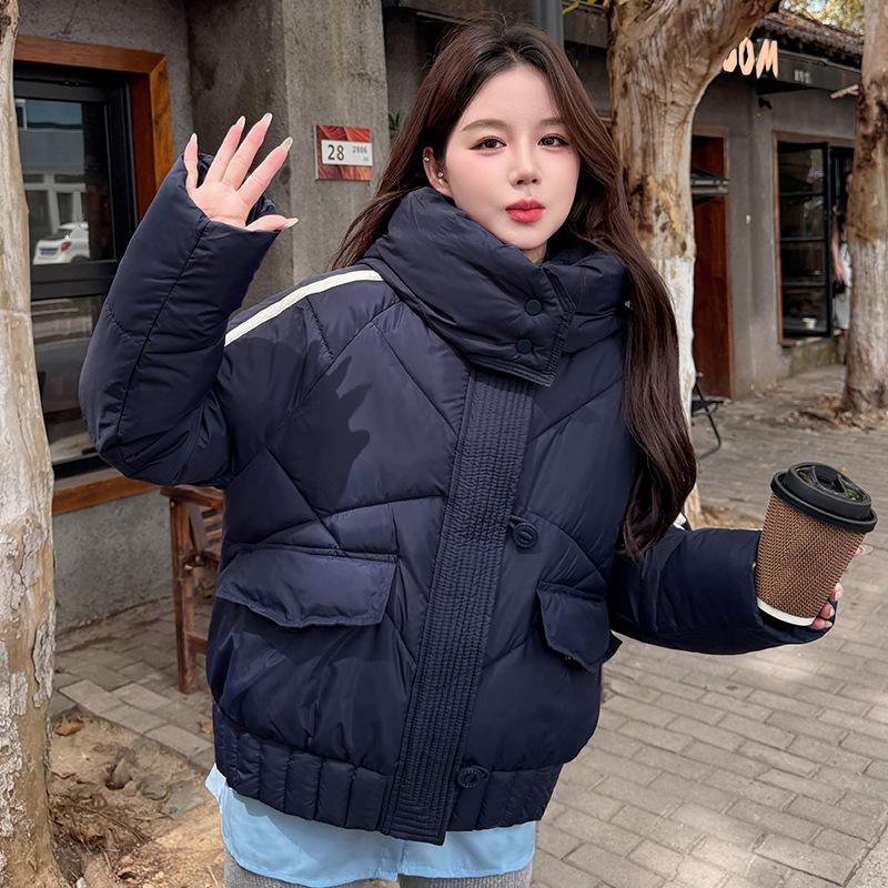 

Small short cotton-padded clothes autumn and winter thickened cotton-padded jacket girls loose bread hooded cotton-padded clothes new XL тёмно-синий