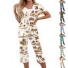 2 Piece Sets For Women Short Sleeve Top And Pants With Pockets Workout Soft Print Sets