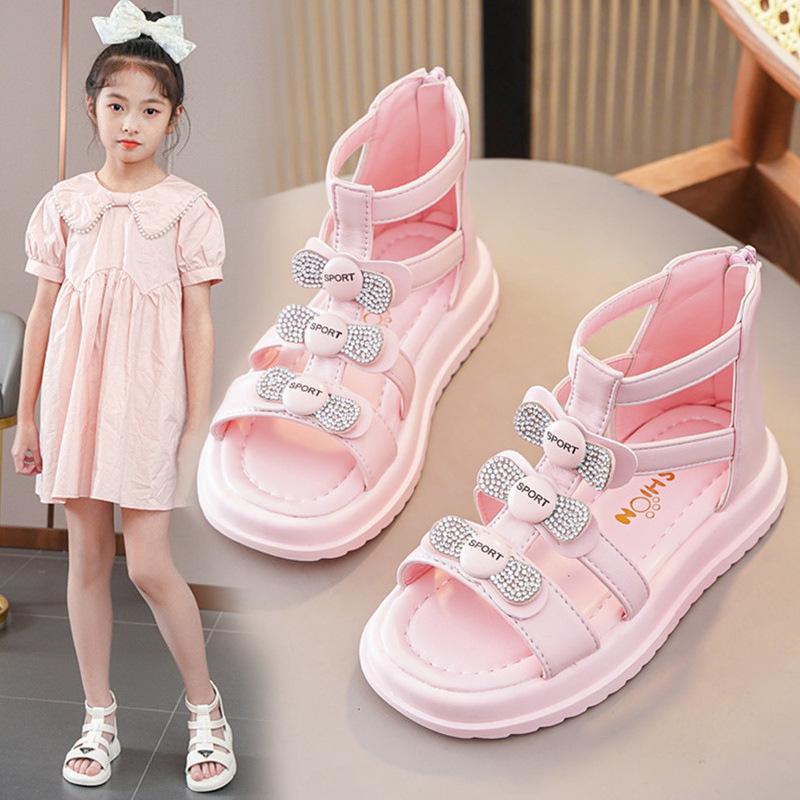 Children's Roman shoes, girls' summer sandals, open-toe soft sole princess shoes for older children and elementary school students.