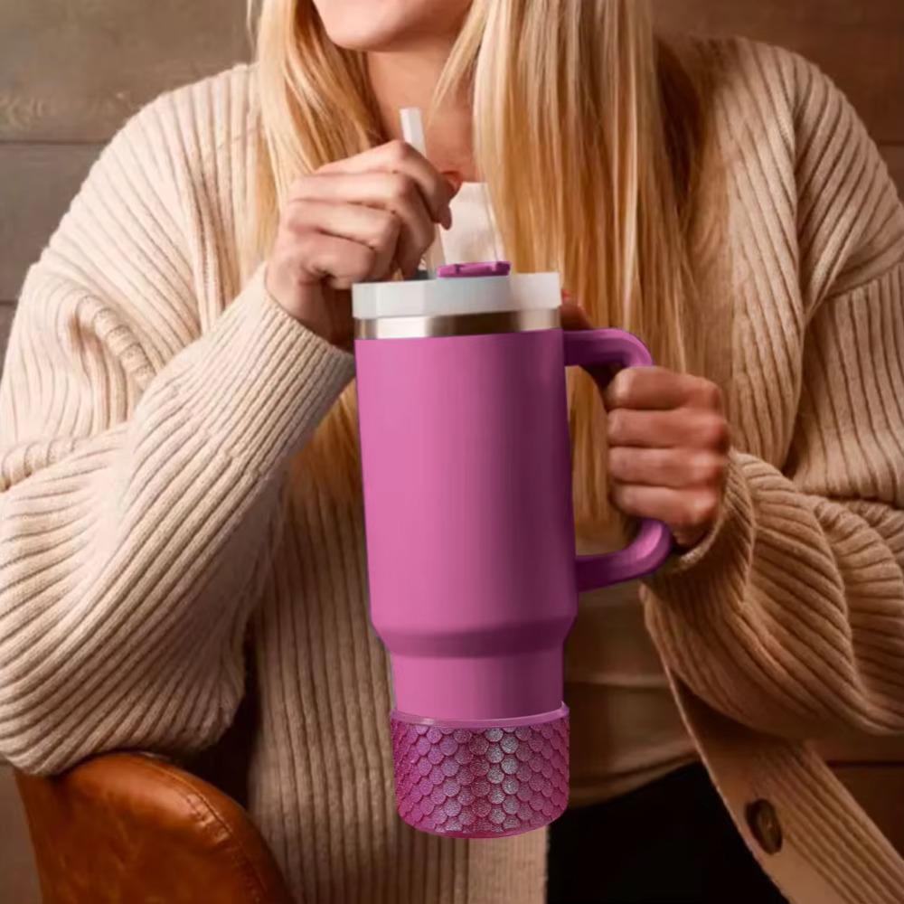 2pcs Silicone Cup Bottom Cover Fish Scale Pattern Bottle Bottom Sleeve  Car Cup