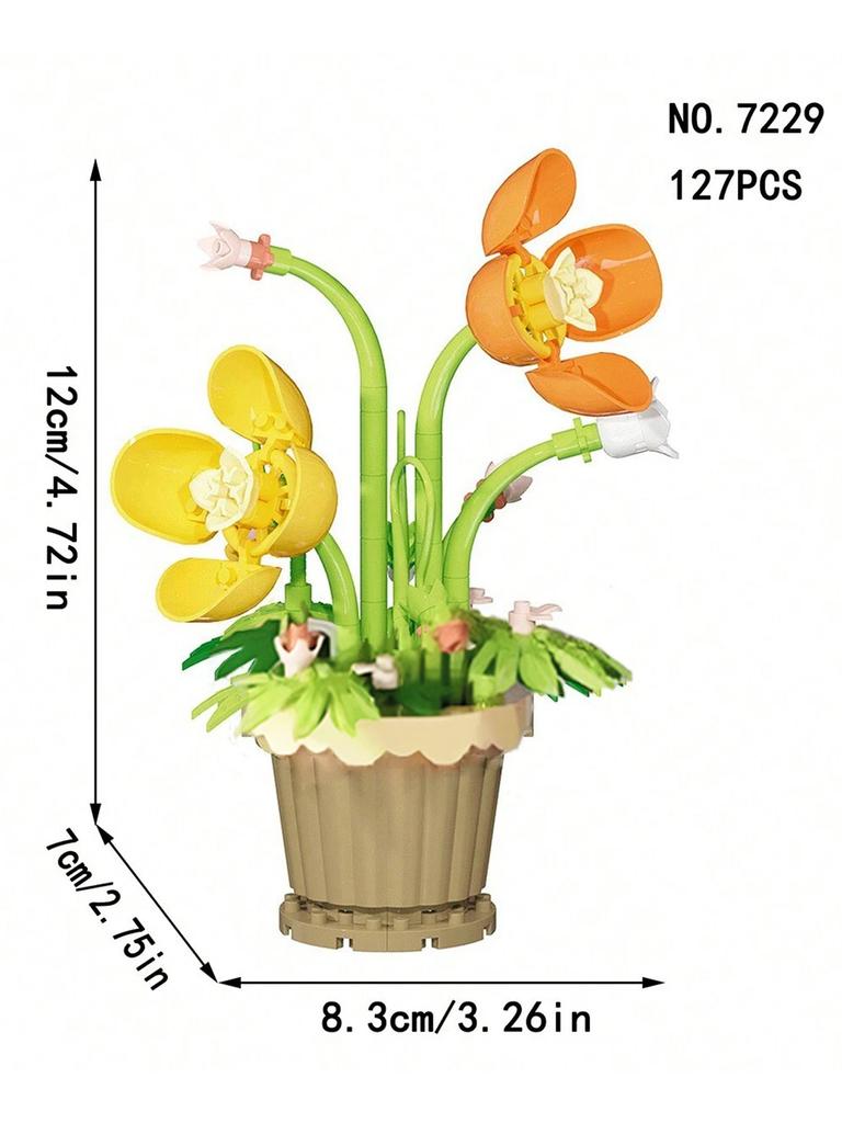 12 styles of adult granular flower pot building blocks, simulated bouquet assembly model toys, decorative and collectible gifts