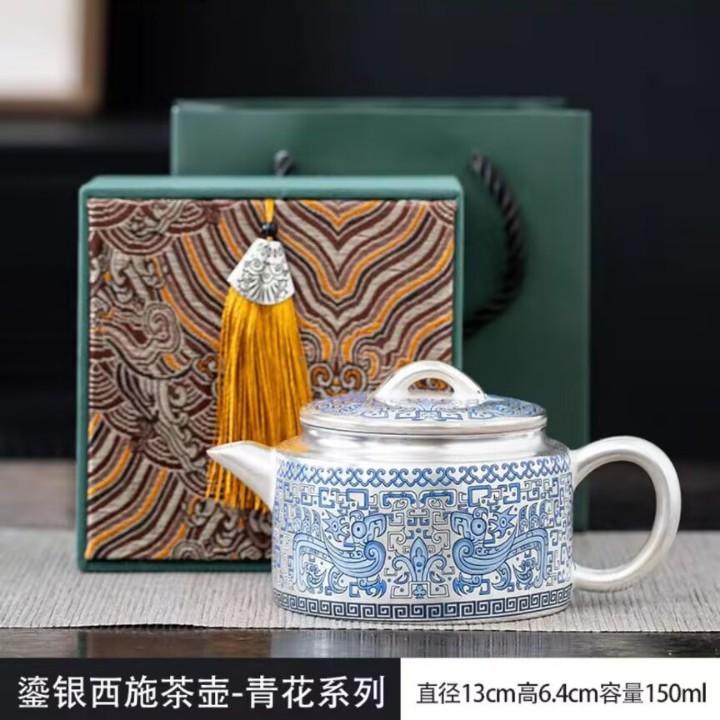 Retro Blue And White 999 Teacup Household Ceramic Silver Tea Single Cup Teacup Kung Fu Tea Set Master Tea Cup