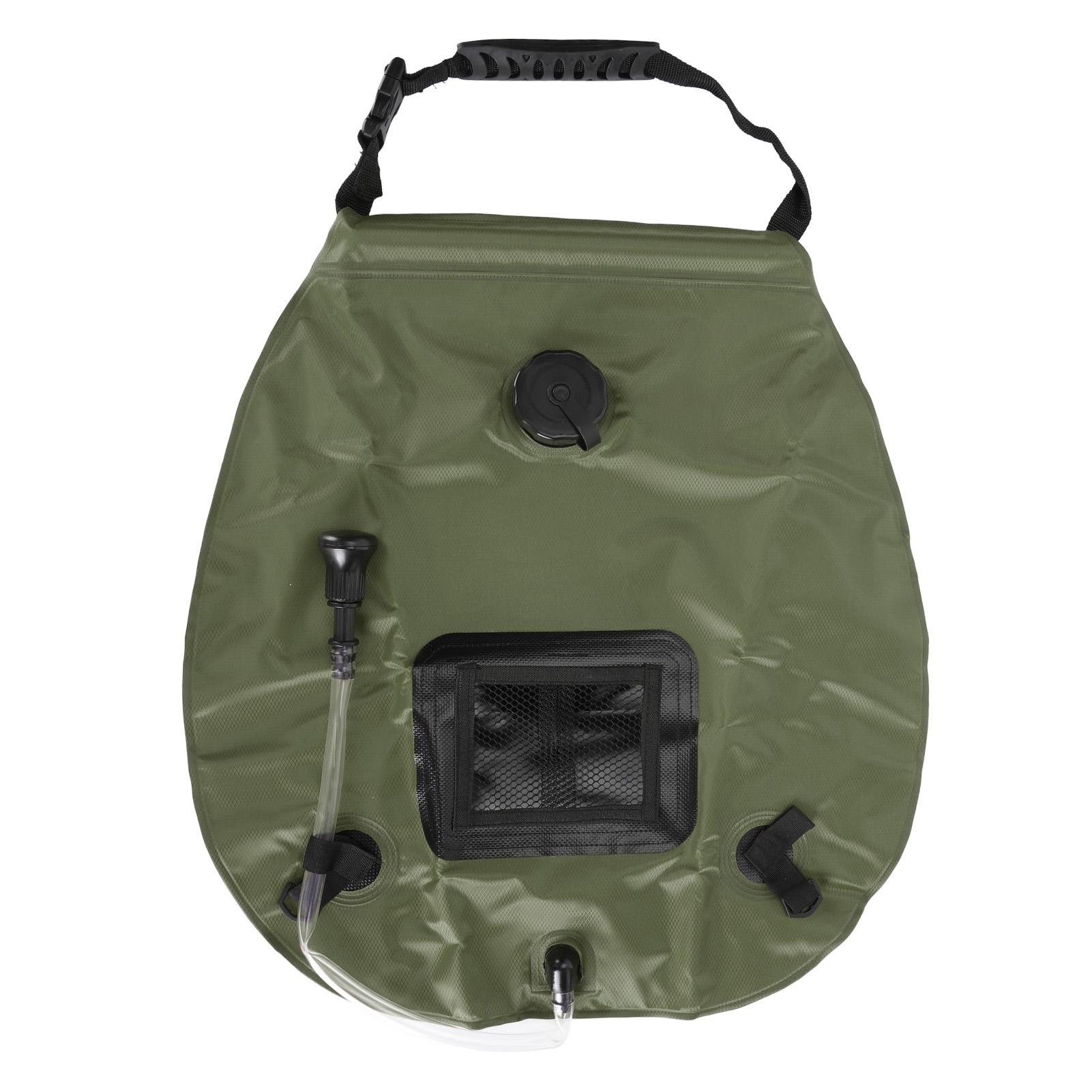 Sac de douche solaire 20L avec poignée Chauffage solaire Sac de douche portable avec thermomètre dorsal pour camping en plein air randonnée OD Green gray