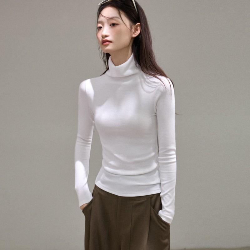 Womens High-Neck Long Sleeve T-Shirt With Brushed Modal Fabric Warm Soft Base Layer Winter