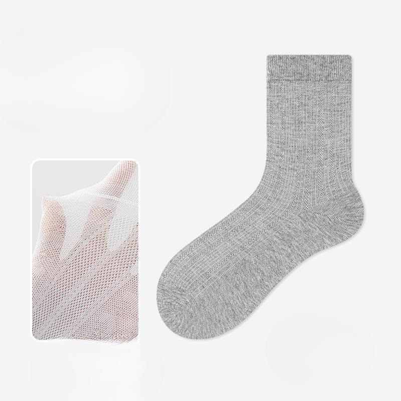 Women's Summer Thin Boneless Mid-calf Socks, Mesh Breathable Cotton Socks, Sweat-absorbing, Deodorizing, Antibacterial Pile Socks