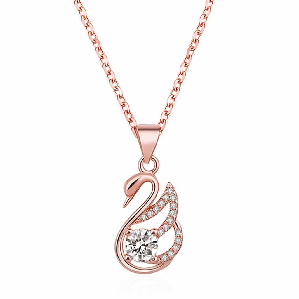 Korean-style Fashion Women's Crystal Silver-plated Necklace, Short Style with Swan Pendant, Valentine's Day Gift for Girlfriend