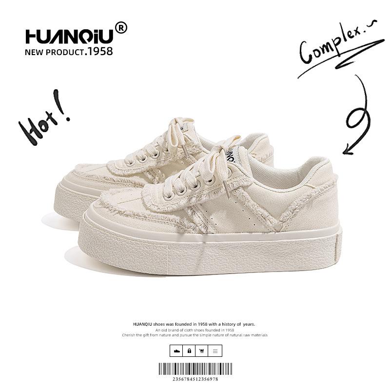 Global ZHQ-HQ007 Milk-colored Canvas Shoes Women's New Summer Breathable Casual Hong Kong Flavor Versatile Popular White Shoes