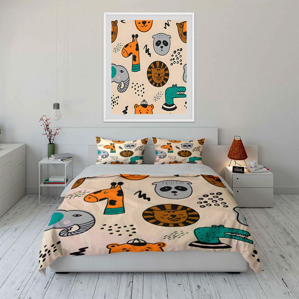 Dreiteiliges Set mit Tiermotiv für Kinder, Schlafzimmerdekoration für Kinder und Erwachsene, Exquisites dreiteiliges Bettwäsche-Set als Geschenk