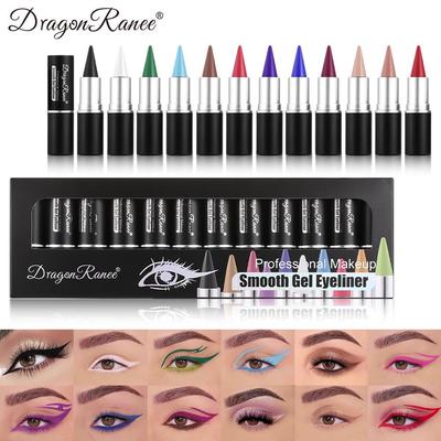 Matte Eyeliner & Eyeshadow Gift Set: White Eyeliner Cream, Black Tip Pen, 12 Color Eyeshadow Cream