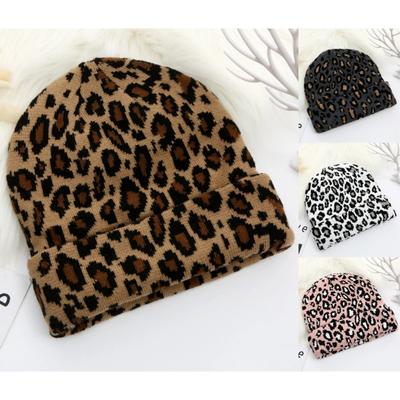 Tykk Leopard Jacquard Unisex Luer Trendy Høst Vinter Varm Lue Hip Hop Vintage Skullies Strikkeluer for Kvinner Menn