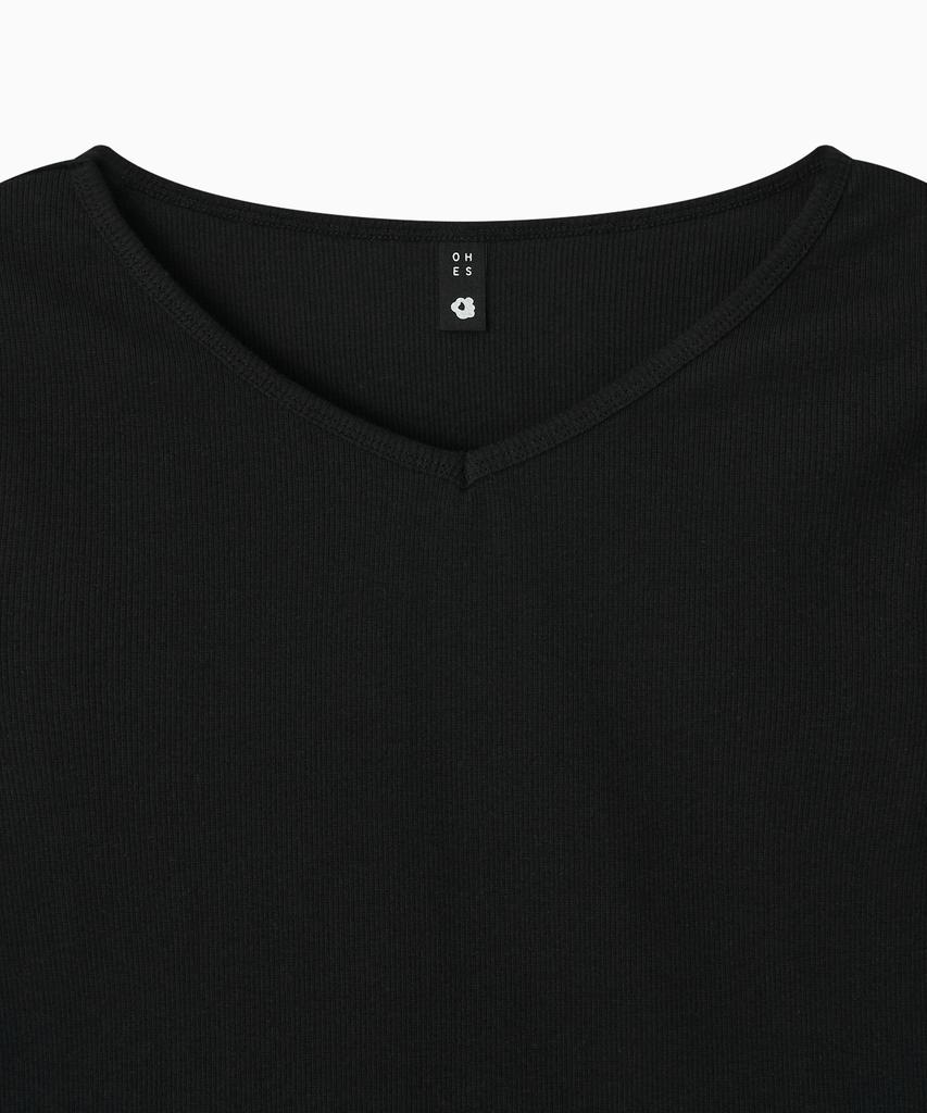 Ohesio Basic Ribbed V-Neck Long Sleeve, Black