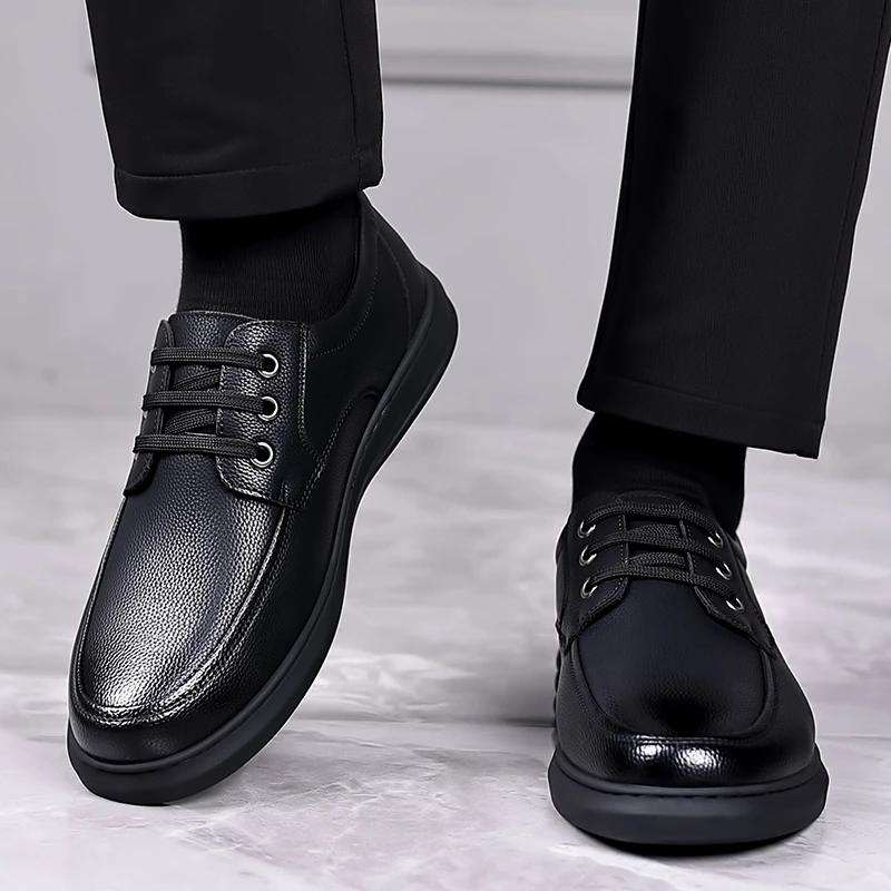 Shoes for Men 2024 Outdoor Basic Men's Leather Casual Shoes Daily Low Heel Male Sewing Round Toe Lace Up Soft Bottom Men's Shoes