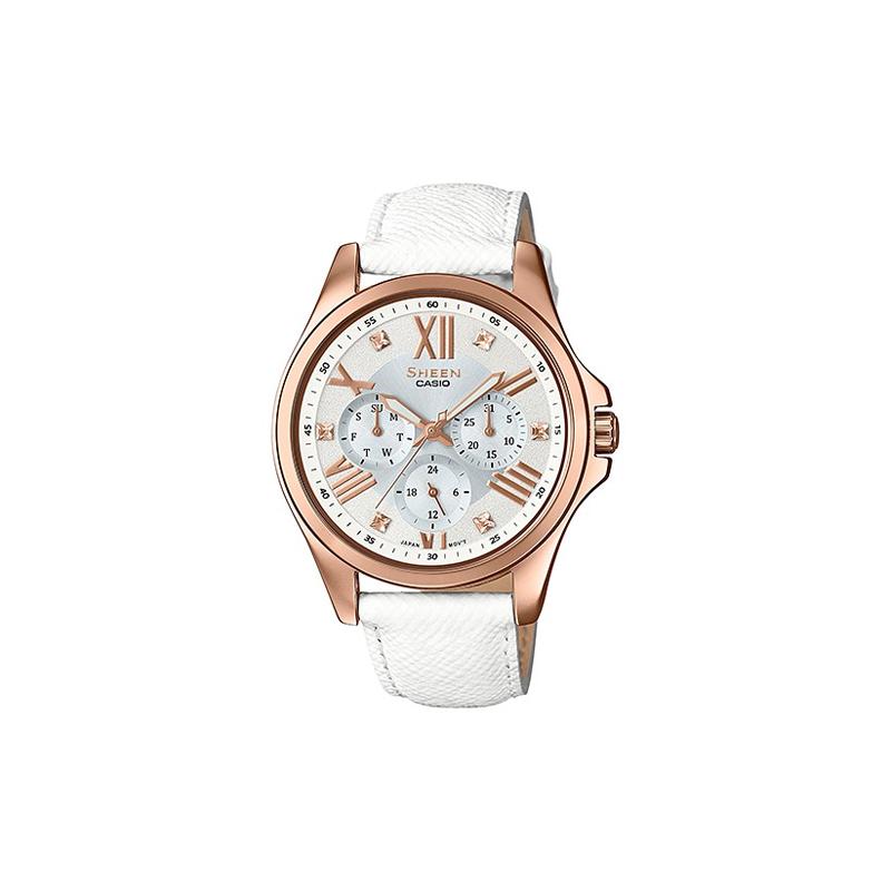 

Casio SHEEN series three eyes and three circles design business quartz movement leather strap Japanese and Korean watch women s watch SHE-3806GL-7AQ серебряный