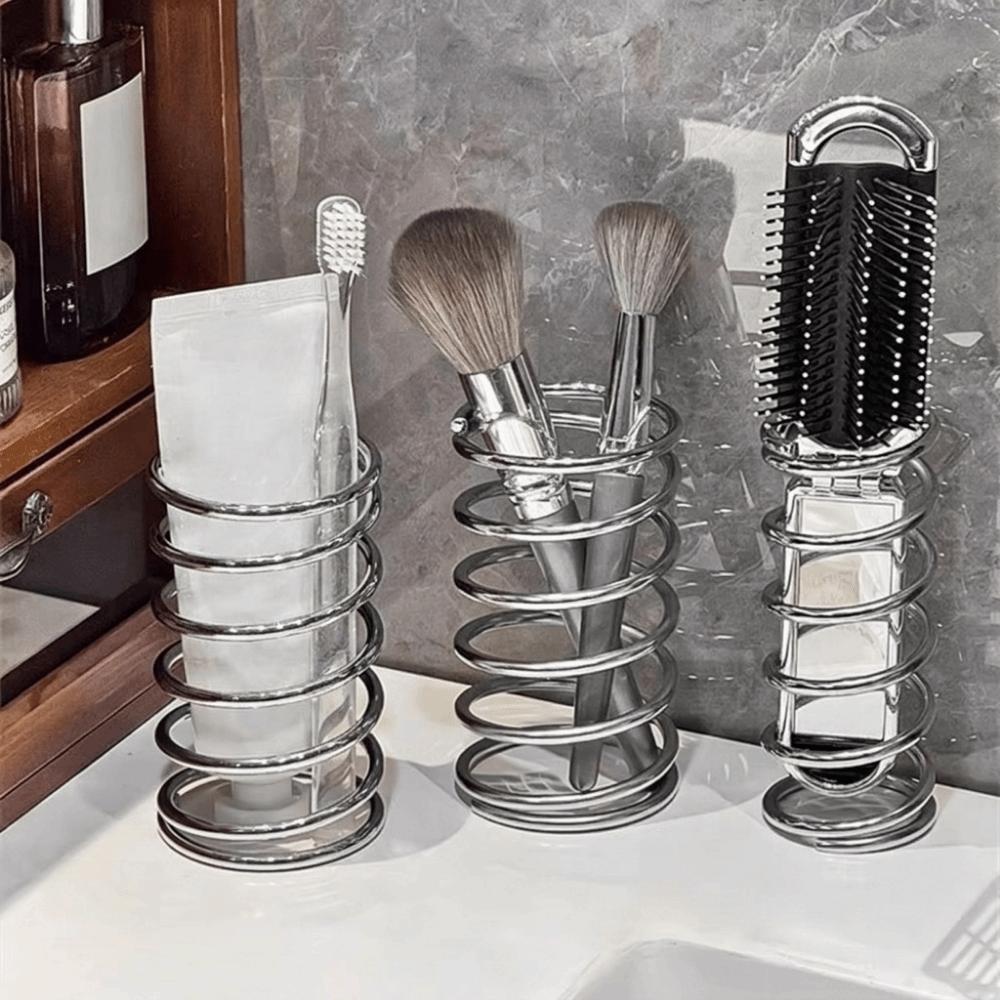 Hollow Toothbrush Rack Silver Makeup Brush Storage Rack Spring Shaped Toothbrush Holder  Tabletop