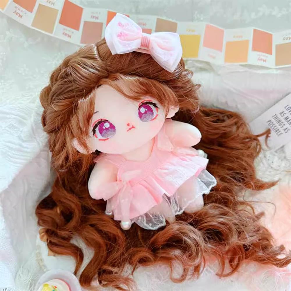 Niannyyhouse 20cm Cotton Doll Plush Toy Wavy Long Hair Girl Fried Hair No Attribute Doll Dress Up (5-Skeleton Included)