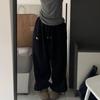 Women's Gray High-Waist Wide-Leg Sweatpants - Pure Cotton, Plus Velvet, Autumn/Winter Casual Sports Drawstring Pants.