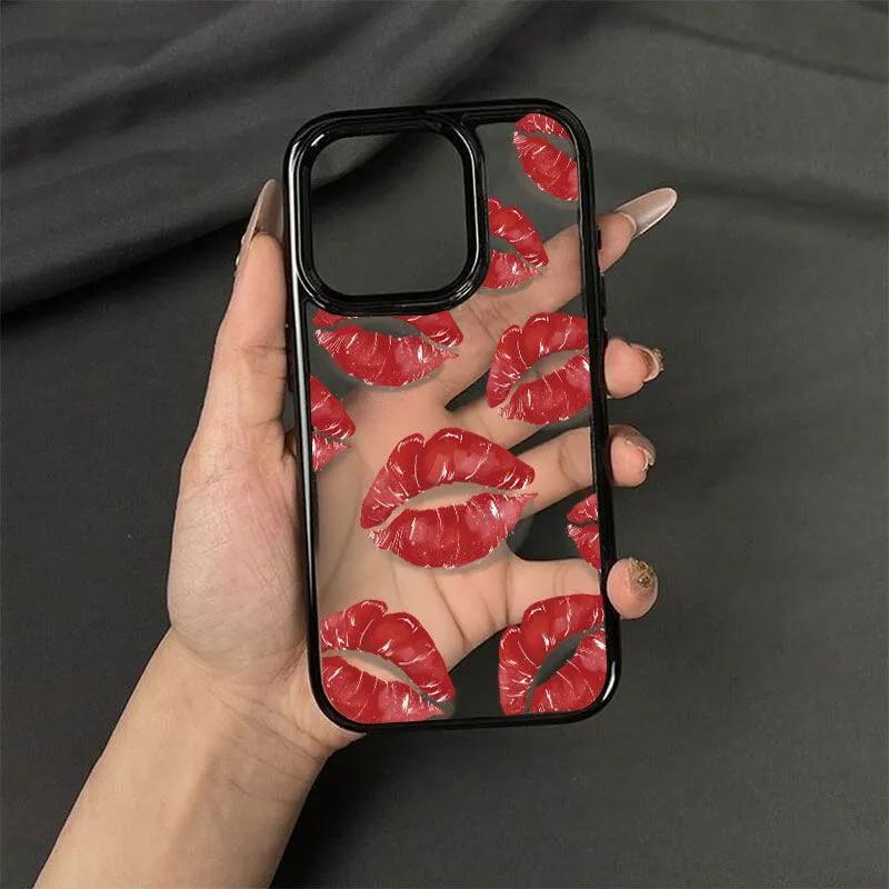 

Full Screen Red Lip Print Minimalist Phone Case For iPhone 17AIR 16 15 14 13 12 11 PRO MAX XSMAX XR 7 8 PLUS Y2K Anti Fall Cover iPhone 7