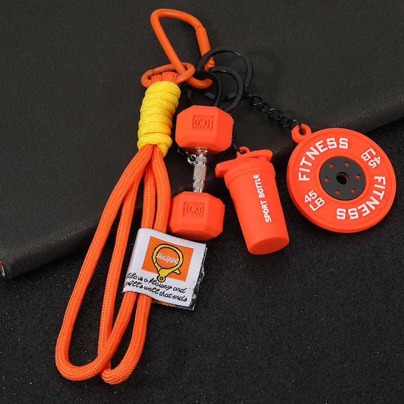 Gym Keychain Set Dumbbell Water Bottle Kettlebell Charm Keyring With Braided Rope For Workout Enthusiasts Bag Accessory