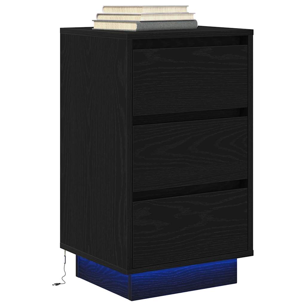 Nightstand with LED Lights Black 38x34x65 cm