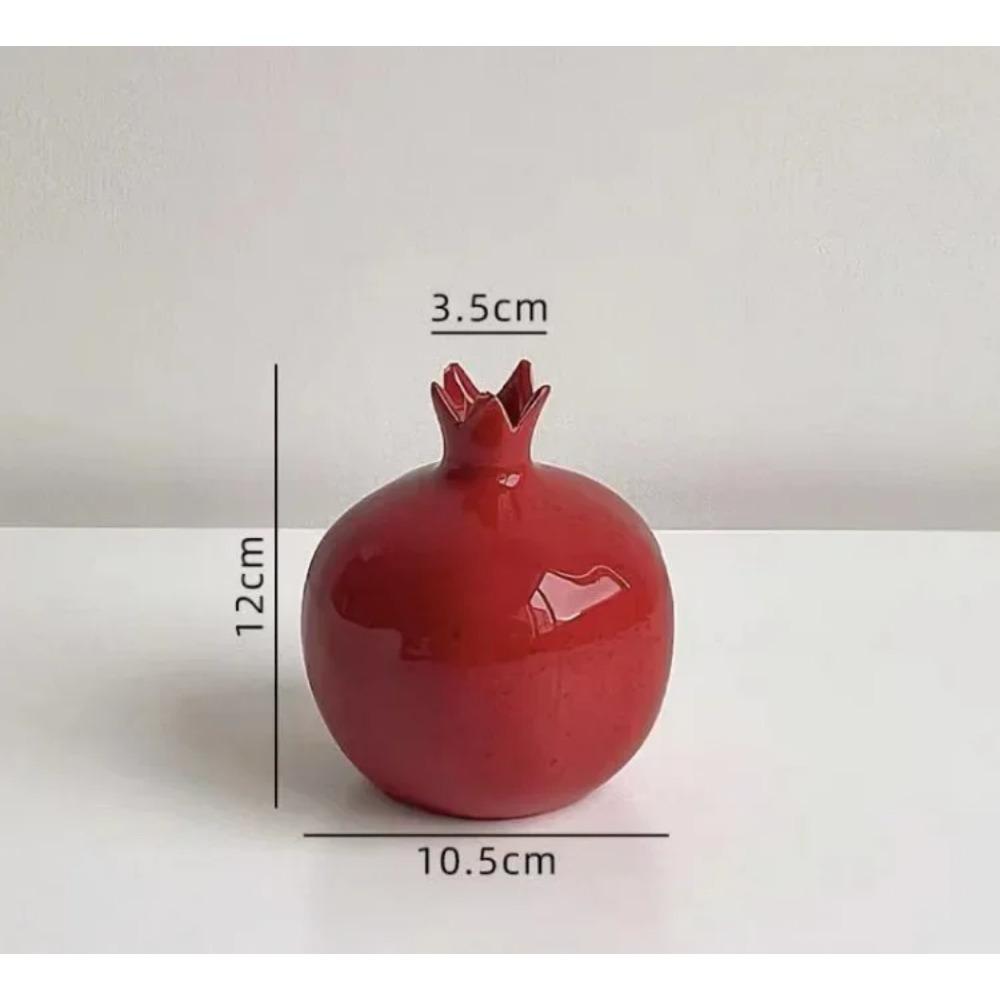Handmade Ceramic Red Pomegranate Vase Flower Arranger Pomegranate Fruit Ornament Set Chinese Home Decor