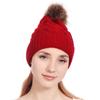 Women Knitted Cap Fashionable Solid Color Fuzzy Ball Warm Hat Cap