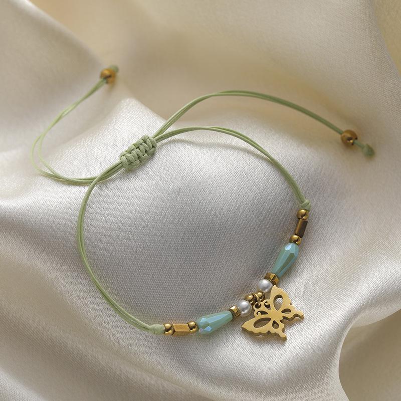 Handmade Woven Stainless Steel Butterfly Bracelet with Crystals and Pearls