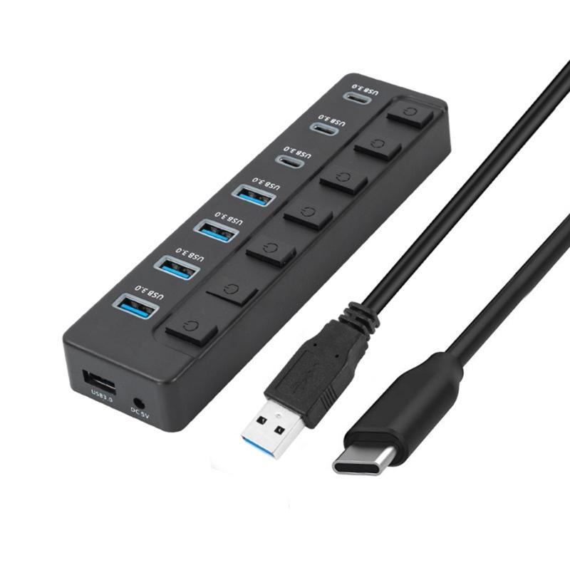 7 Port USB C Adapter With Individual Switches 4x USB3.0 3 Type C Port 5Gbps Fast Expansion Dock For Computers 1