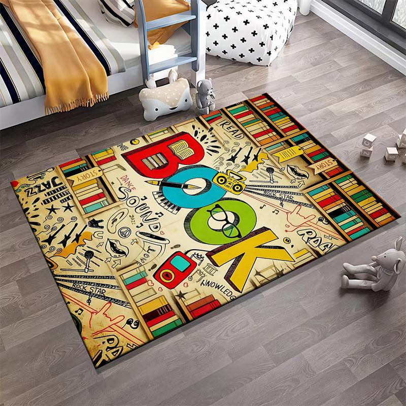 Colorful Cartoon Book-Themed Printed Carpet for Living Room Decor Suitable for use as an anti-slip for living room bedroom sofas
