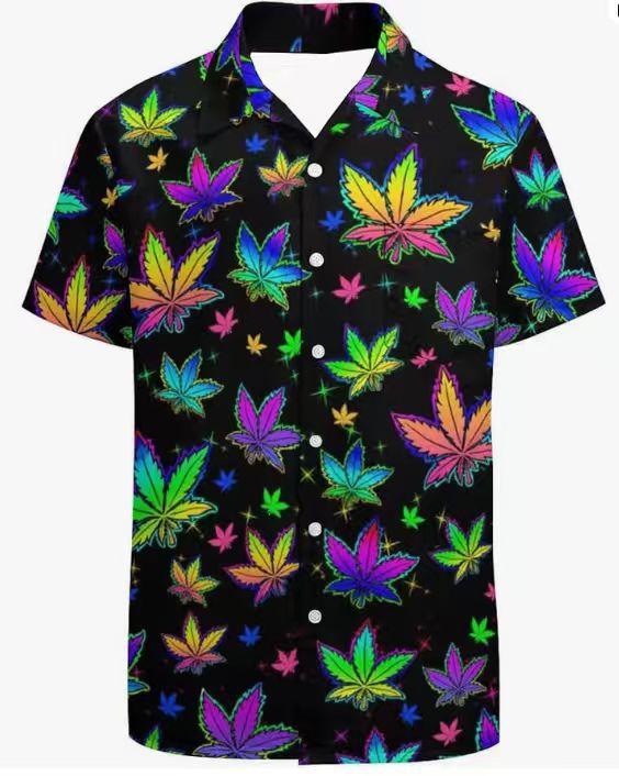 Summer Men's Beach Shirt Printed Hawaiian Short Sleeve Flower Shirt Boys
