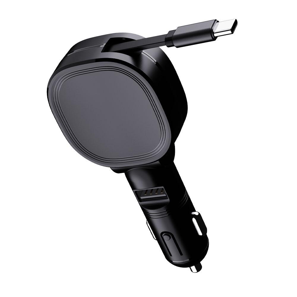 45W Car Charger with Retractable Cable, Fast Charging for Apple, Huawei - Fits Car Cigarette Lighter