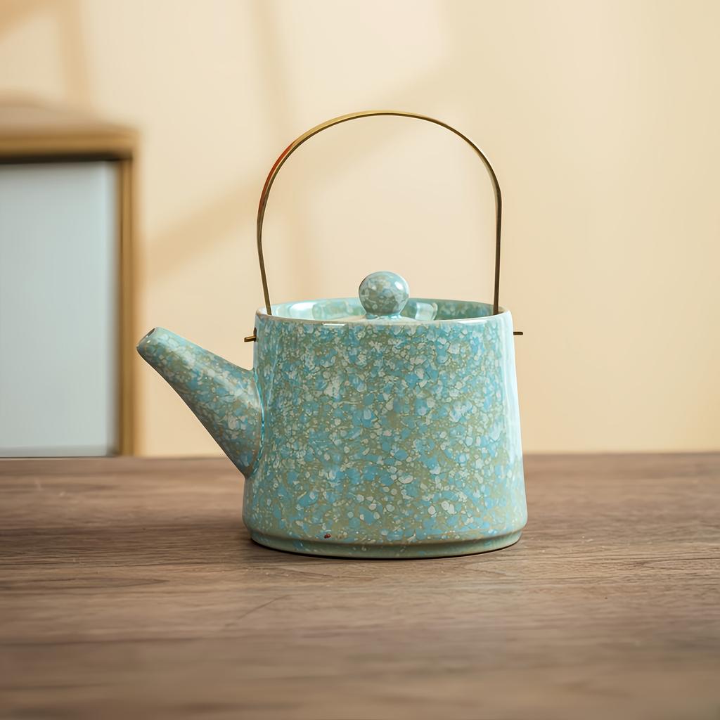 Ceramic Teapot with Side Handle Retro Japanese Style Kungfu Xishi Glaze Home Brewing Tea Set