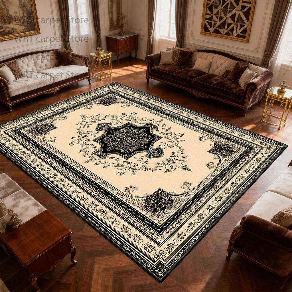 New Classical Black White Flower Pattern Living Room Carpet Retro Decoration Foldable Washable Soft Mat Bedroom Sofa Area Rug