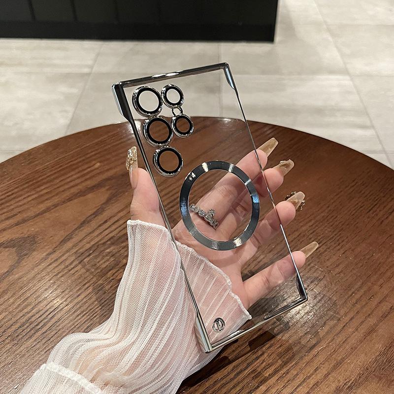 Luxury Plating Magnetic Case For Magsafe For Samsung Galaxy S24 Plus S23 S22 Ultra For Magsafe Wireless Charging Clear PC Cover