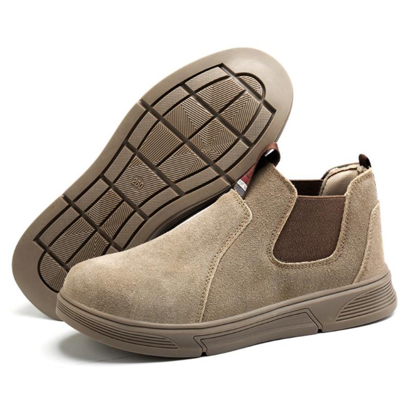 Labor Insurance Shoes Men's Flip Leather Shoes Steel Bag Head Anti-smashing and Stab-proof One-pedal Construction Site Protective Shoes