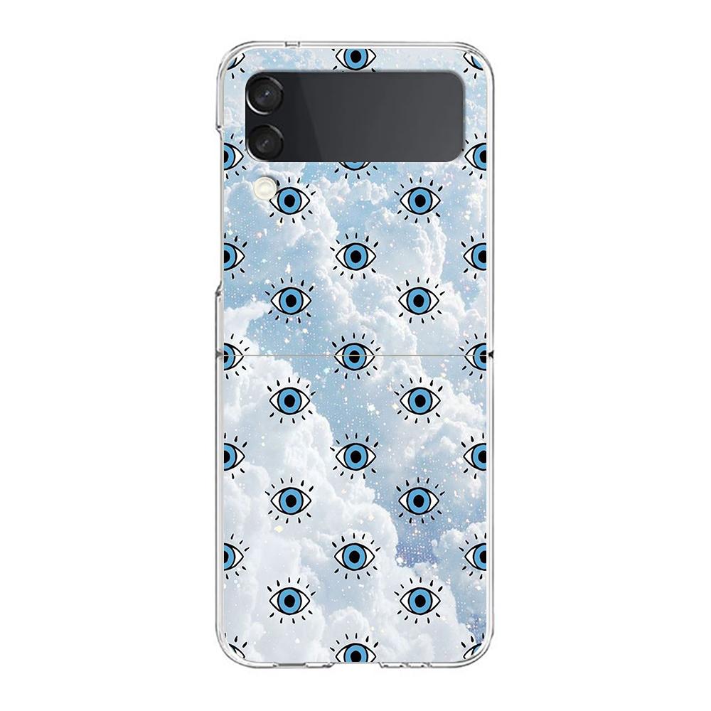 Phone Case For Samsung Galaxy Z Flip 3 4 5 Hard Folding PC Bumper Blue Eye Art For Samsung Z Flip 6 Back Cover