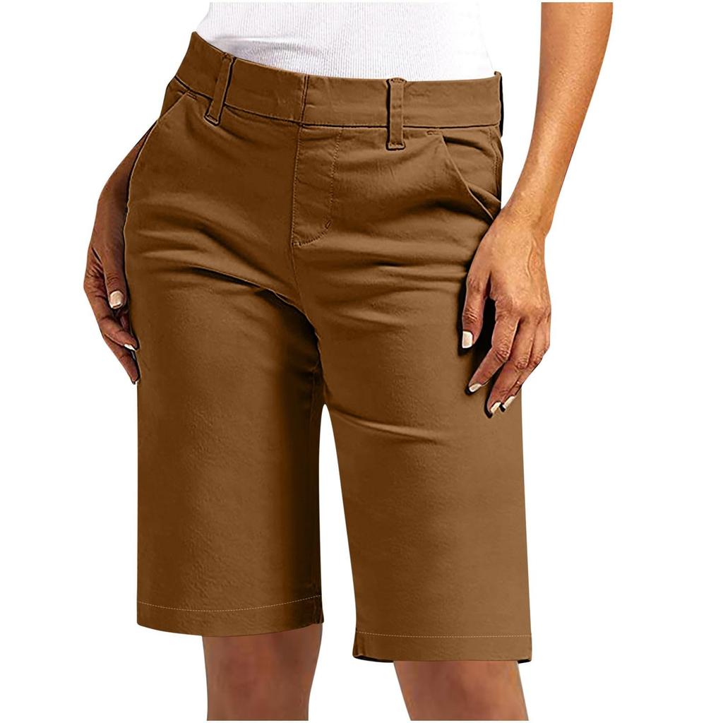 Shorts for kvinner Trendy 2025 Casual sommer Høyt liv Chinoshorts Rette ben Fottur Ferieantrekk