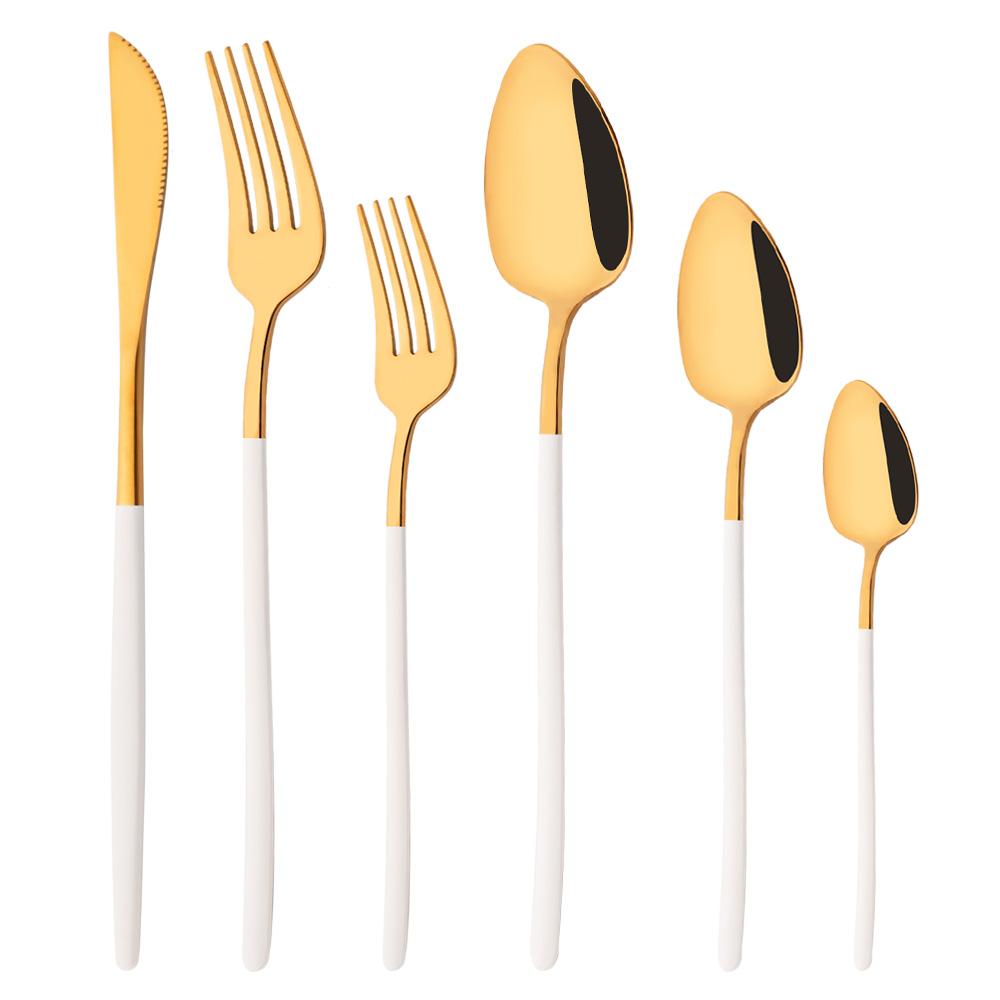 6Pcs/Set Silver Flatware Cutlery Set Stainless Steel Knife Dessert Fork Spoon Tableware Set Festival Kitchen Dinnerware Gift