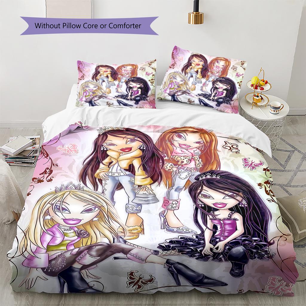 Bratz Pattern Bedding,Quilt Set Quilt Cover Pillowcase Home Birthday Gift (1 * duvet cover + 2 * pillowcase, without core)