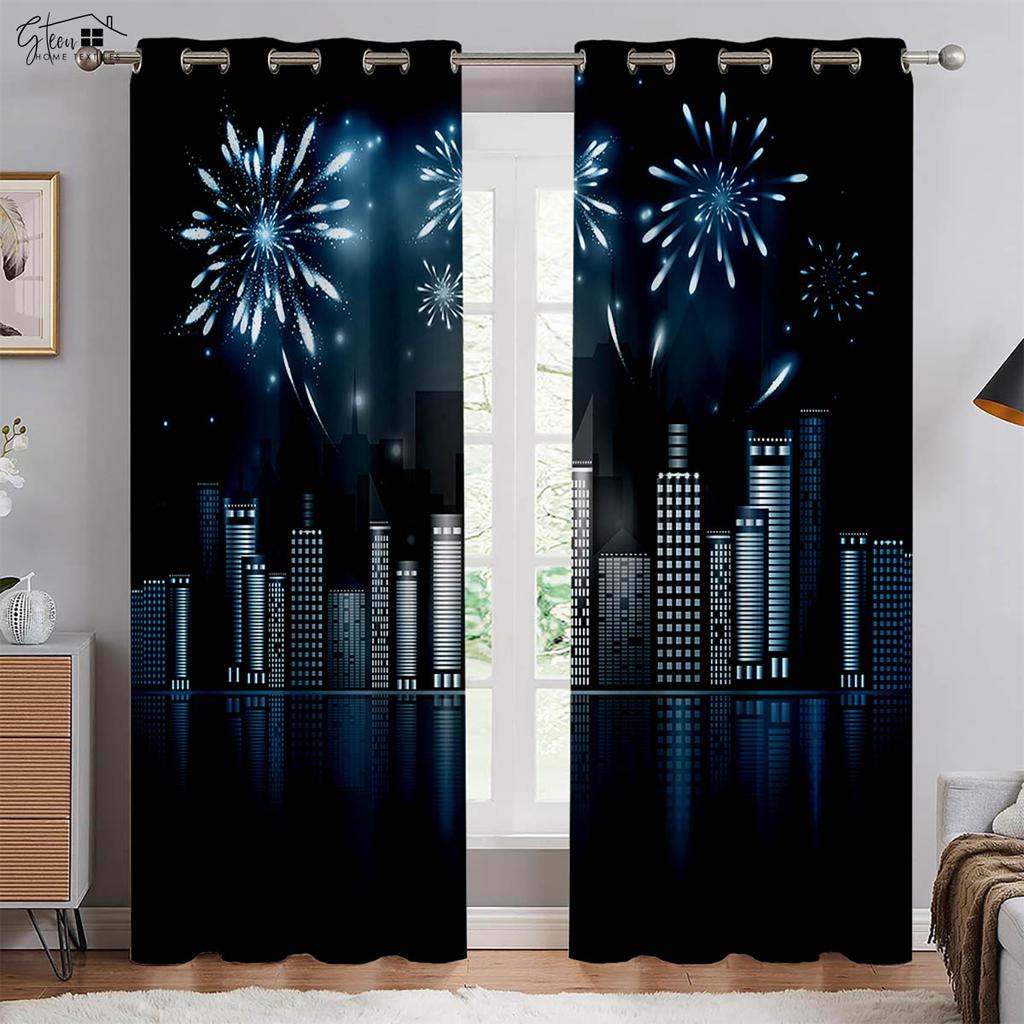 Modern Minimalist City Building 3D Printed Curtains Street View Night View Neon Hand-Painted Living Room Bedroom Custom Curtains