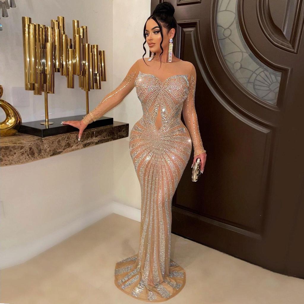 Elegant European & American Rhinestone Evening Gown