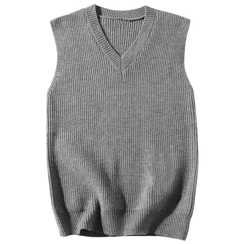 Solid color V-neck vest vest sweater men's 2025 autumn new loose knitted vest top casual trend