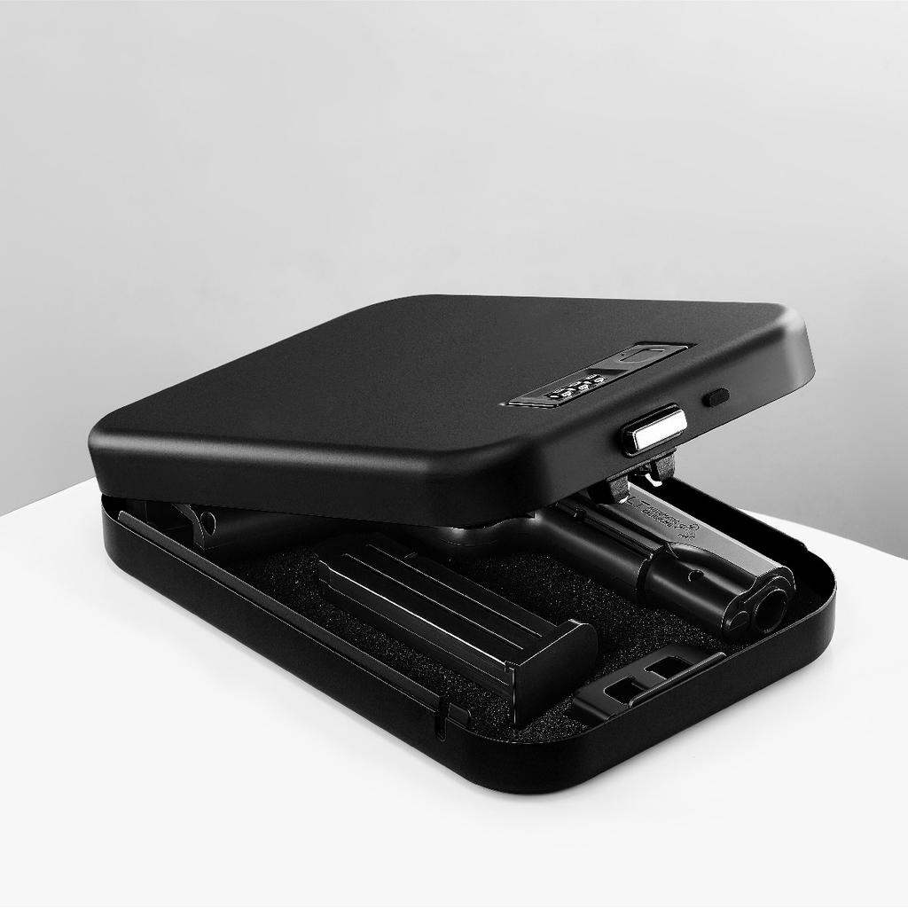 Tragbarer Fingerabdruck-Passwort-Safe Fingerabdruck-Pistolensafe Mini-Pistole-Waffensafe mit Stahlseil Auto-Mini-Diebstahlschutzsafe