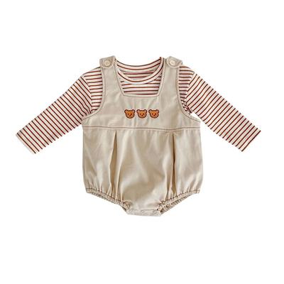 Baby Clothes Overalls Denim Clothes Bodysuit Boys Girls Coveralls Long Sleeve Set Baby Shichigosan Birthday Gift Beige 100cm Spring/autumn T-shirt