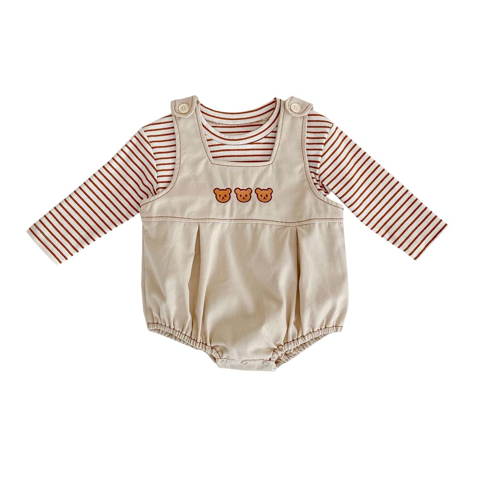 Baby clothes overalls denim clothes bodysuit boys girls coveralls long sleeve set baby Shichigosan birthday gift beige 100cm spring/autumn T-shirt