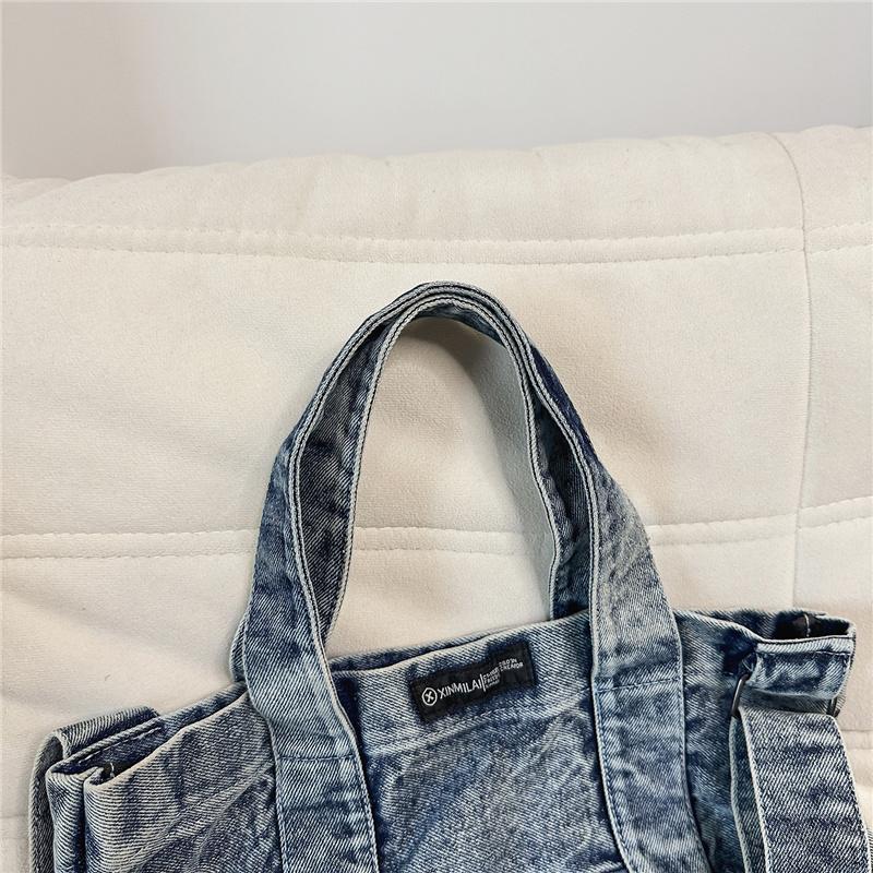Large Capacity Denim Bag Retro Tote Bag Commuter Student Class Shoulder Crossbody Bag
