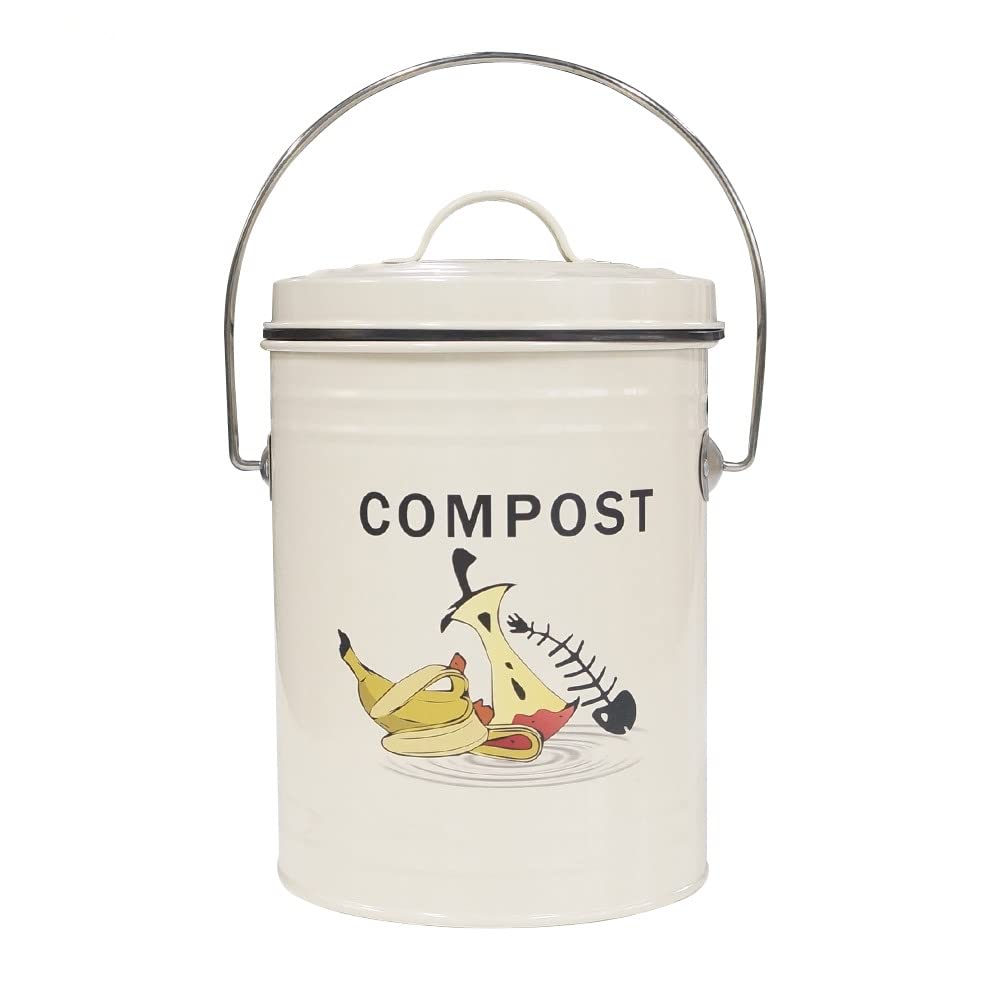 SOTECH Compost Small Household Kitchen Counter Compost Bin with Lid and Inner Bucket Garbage Compost (White 4.6L)