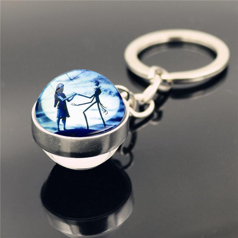 Elegant Nightmare Before Christmas Crystal Glass Ball Keychain Stylish Zinc Alloy Charm